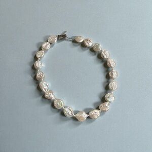 Ivory white coin pearl necklace,freshwater coin pearl necklace sterling silver